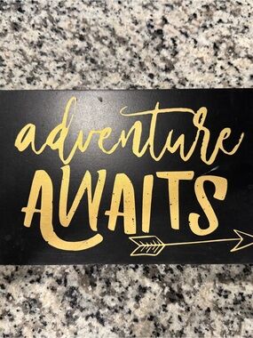 Adventure Awaits Wall Sign - Black and Gold Home Accent